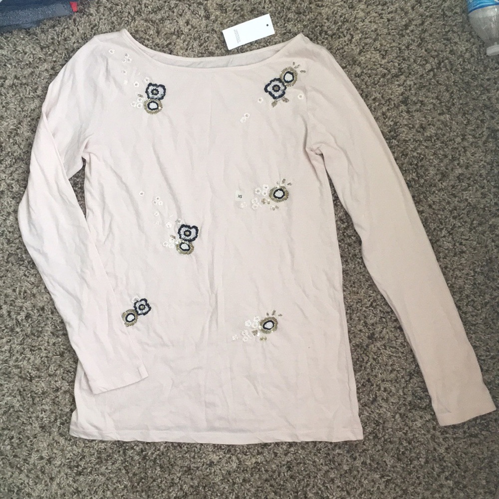 NWT Loft lovely embroidered blush pink cotton top